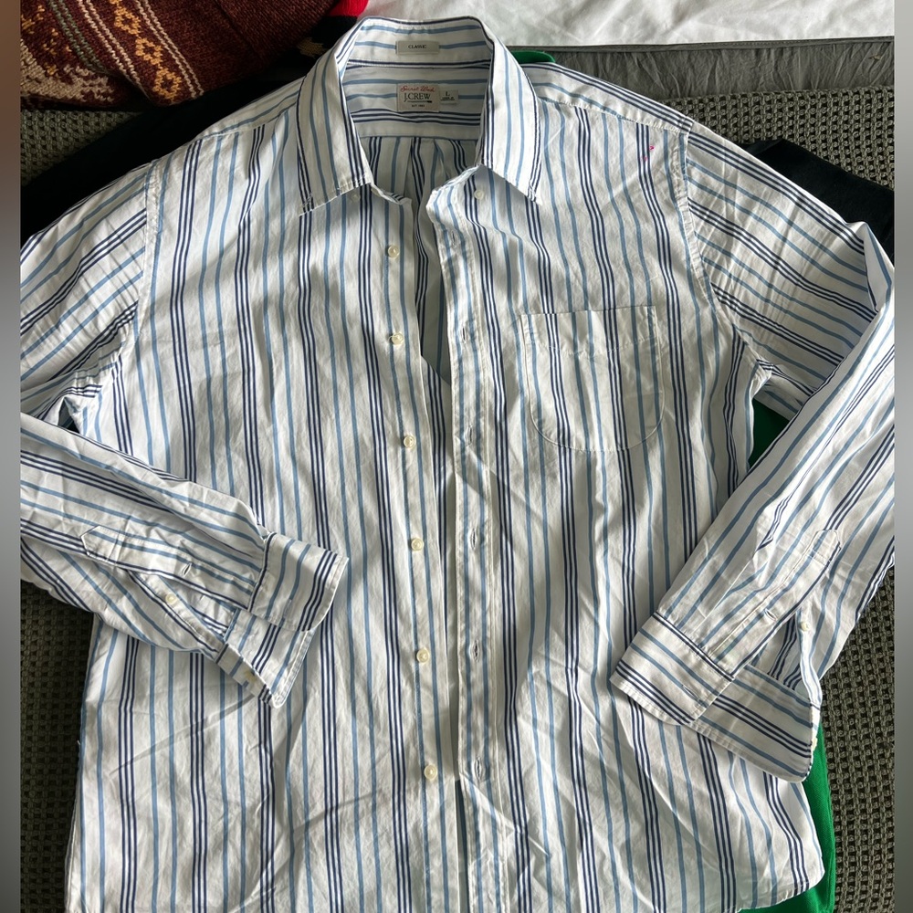 Men’s J. Crew Secret Wash cotton poplin shirt in stripe MERLIN WHITE BLUE